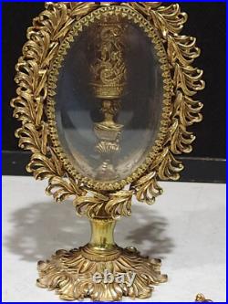 Vintage Sylebuilt Lady Head Bust Ornate Ormolu and Beveled Glass Perfume Bottle
