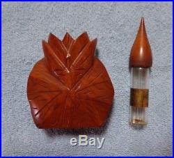 Vintage T. H. Hawaii Hawaiian John A. Oya Milo Wood Hand Carved Perfume Bottle