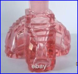 Vintage Tall Pink Glass Crystal etched Czechoslovakia Perfume Bottle Irice Label