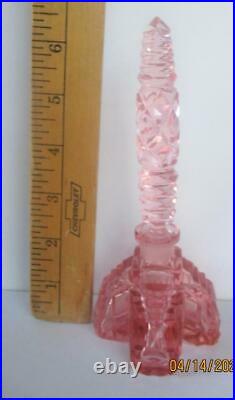 Vintage Tall Pink Glass Crystal etched Czechoslovakia Perfume Bottle Irice Label