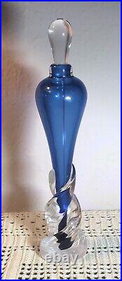 Vintage Thames Glass Blue and Clear Crystal Perfume Bottle 6 3/4 Signed 1995