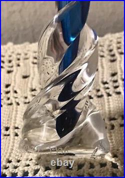 Vintage Thames Glass Blue and Clear Crystal Perfume Bottle 6 3/4 Signed 1995