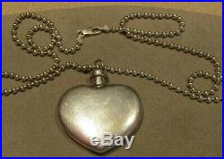 Vintage Thomae Co Sterling Silver Perfume Bottle Flask Heart Necklace 24