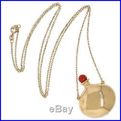 Vintage Tiffany&Co. Peretti 18K Gold Coral Round Bottle Perfume Pendant Necklace