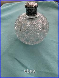 Vintage Tiffany Crystal Perfume Bottle With Hammered Sterling Screw cap