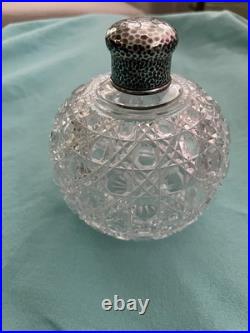 Vintage Tiffany Crystal Perfume Bottle With Hammered Sterling Screw cap