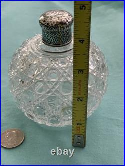 Vintage Tiffany Crystal Perfume Bottle With Hammered Sterling Screw cap