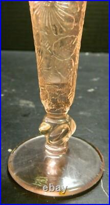 Vintage Tiffin Flower Garden with Butterflies Pink Glass Perfume Bottle Excellent