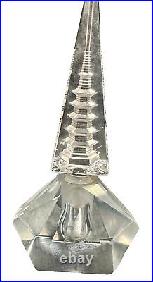 Vintage Ucagco Clear Crystal Pagoda Perfume Bottle & Top and Statue 1950's