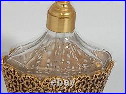 Vintage Vanity Perfume Bottle Ormulo 24kt Gold Plate Filigree Glass Dauber 8