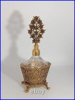 Vintage Vanity Perfume Bottle Ormulo 24kt Gold Plate Filigree Glass Dauber 8