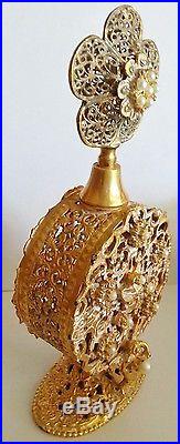 Vintage Vanity Stylebuilt Perfume Bottle Rhinestones Jeweled gilt Ormolu glass