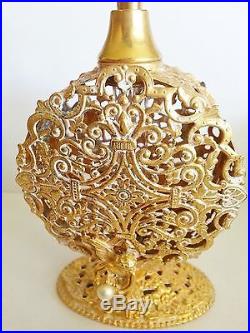Vintage Vanity Stylebuilt Perfume Bottle Rhinestones Jeweled gilt Ormolu glass