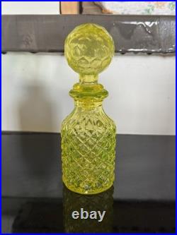 Vintage Vaseline Glass Canary Yellow Perfume Bottle Diamond Pattern EUC