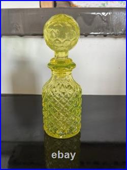 Vintage Vaseline Glass Canary Yellow Perfume Bottle Diamond Pattern EUC