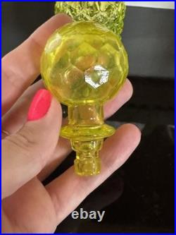 Vintage Vaseline Glass Canary Yellow Perfume Bottle Diamond Pattern EUC