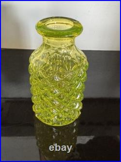 Vintage Vaseline Glass Canary Yellow Perfume Bottle Diamond Pattern EUC