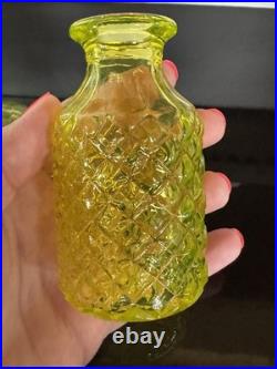 Vintage Vaseline Glass Canary Yellow Perfume Bottle Diamond Pattern EUC