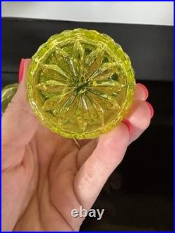 Vintage Vaseline Glass Canary Yellow Perfume Bottle Diamond Pattern EUC
