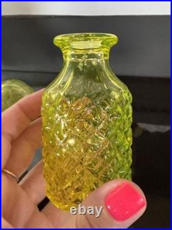Vintage Vaseline Glass Canary Yellow Perfume Bottle Diamond Pattern EUC