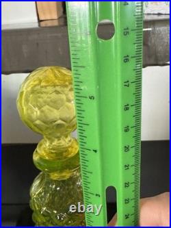 Vintage Vaseline Glass Canary Yellow Perfume Bottle Diamond Pattern EUC