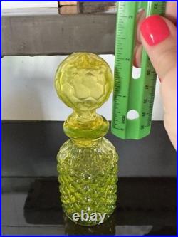 Vintage Vaseline Glass Canary Yellow Perfume Bottle Diamond Pattern EUC