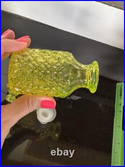 Vintage Vaseline Glass Canary Yellow Perfume Bottle Diamond Pattern EUC