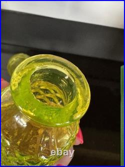 Vintage Vaseline Glass Canary Yellow Perfume Bottle Diamond Pattern EUC