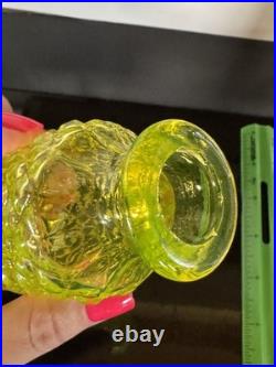 Vintage Vaseline Glass Canary Yellow Perfume Bottle Diamond Pattern EUC