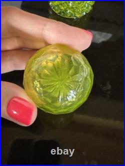 Vintage Vaseline Glass Canary Yellow Perfume Bottle Diamond Pattern EUC