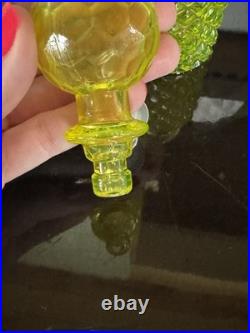 Vintage Vaseline Glass Canary Yellow Perfume Bottle Diamond Pattern EUC