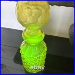 Vintage Vaseline Glass Canary Yellow Perfume Bottle Diamond Pattern EUC