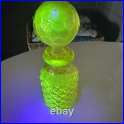 Vintage Vaseline Glass Canary Yellow Perfume Bottle Diamond Pattern EUC