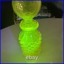 Vintage Vaseline Glass Canary Yellow Perfume Bottle Diamond Pattern EUC