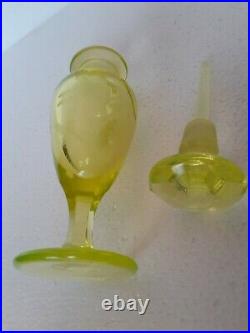 Vintage Vaseline Glass Perfume Bottle with Dauber with a Etched Flower Design