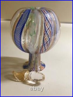 Vintage Venetian Murano Glass Latticino Aventurine Perfume Bottle Leaf Stopper