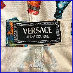 Vintage Versace perfume bottle print white high waisted jeans