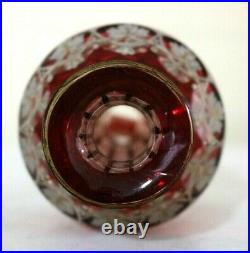 Vintage Victorian Bohemian Moser Ruby Red Cut Glass Overlay Perfume Bottle & Top