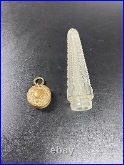 Vintage Victorian Glass Perfume Bottle With Brass Screw Cap Travel