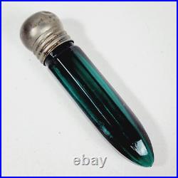 Vintage Victorian Green Glass Perfume Bottle Single Copper End Cap 8 Sided 4 Vintage Victorian Green Glass Perfume Bottle Single Copper End Cap 8 Sided 4