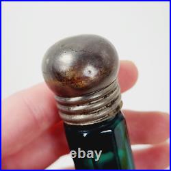 Vintage Victorian Green Glass Perfume Bottle Single Copper End Cap 8 Sided 4 Vintage Victorian Green Glass Perfume Bottle Single Copper End Cap 8 Sided 4