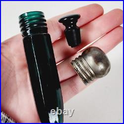 Vintage Victorian Green Glass Perfume Bottle Single Copper End Cap 8 Sided 4 Vintage Victorian Green Glass Perfume Bottle Single Copper End Cap 8 Sided 4