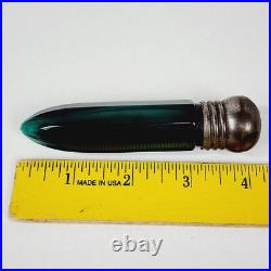 Vintage Victorian Green Glass Perfume Bottle Single Copper End Cap 8 Sided 4 Vintage Victorian Green Glass Perfume Bottle Single Copper End Cap 8 Sided 4