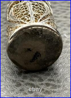 Vintage Victorian Nouveau Spun Silver Filigree Scent Perfume Bottle Pendant