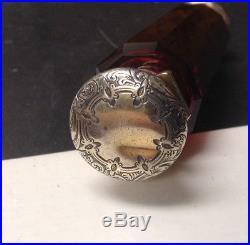Vintage Victorian Red Glass And Sterling Silver Perfume Bottle (7lz)