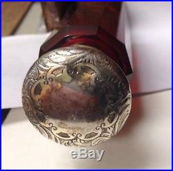 Vintage Victorian Red Glass And Sterling Silver Perfume Bottle (7lz)