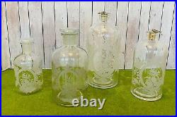 Vintage Victorian Style Etched Glass Bath Salts Apothecary Lot 4 IA