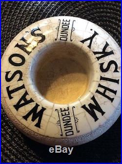 Vintage Watson's Whisky Dundee Match Holder Striker With Wood Cover Stoneware