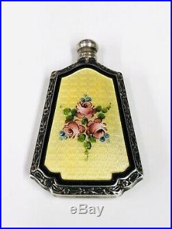 Vintage Webster Sterling Silver Yellow Guilloche Floral Enamel Perfume Bottle