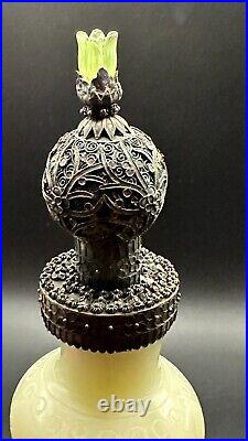 Vintage White Jade Chinese Handmade Perfume Bottle Etched Floral Deco